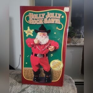 Vintage Holly Jolly Rock Santa Figure